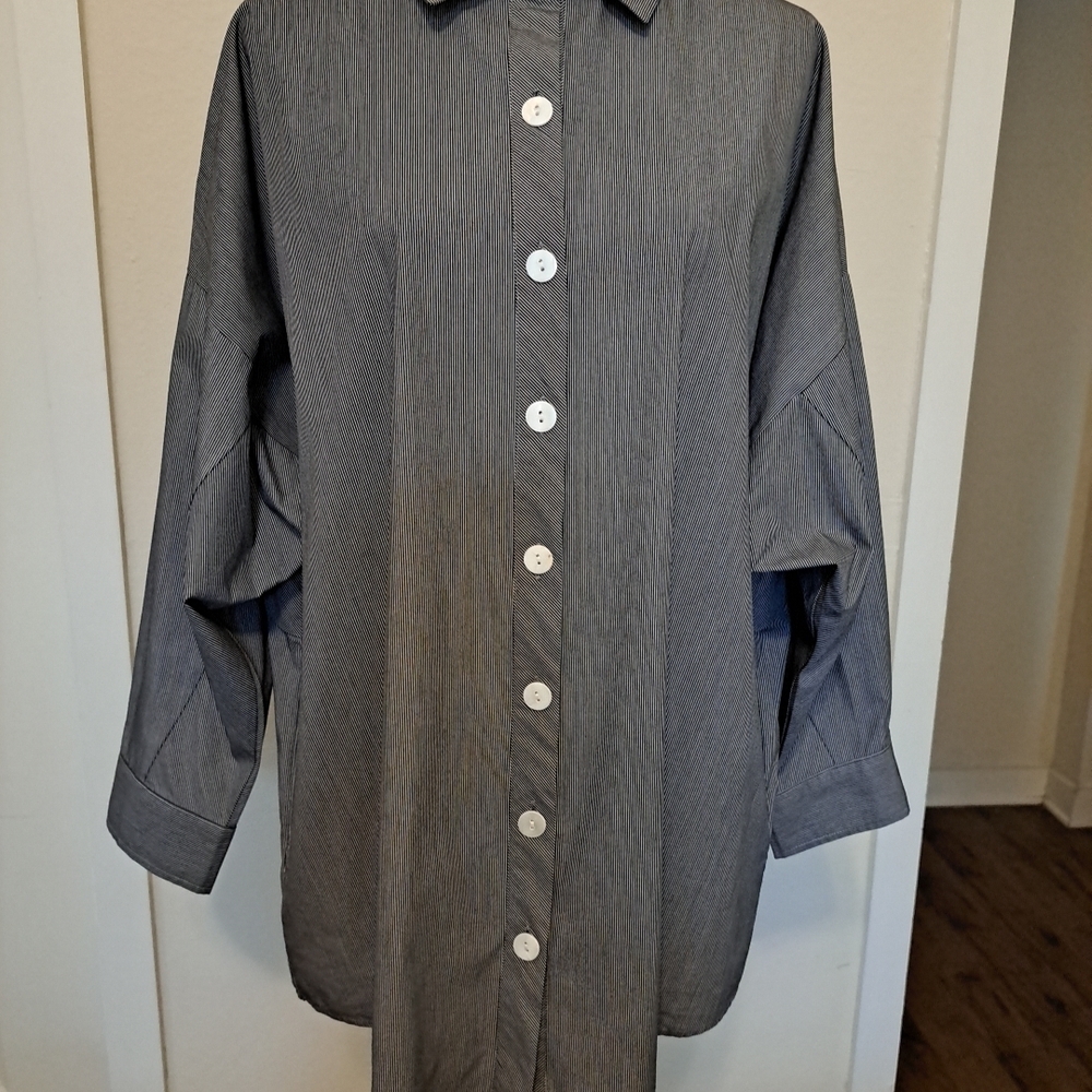 INAE Collection Women's Tunic Striped Black White Sz M EUC